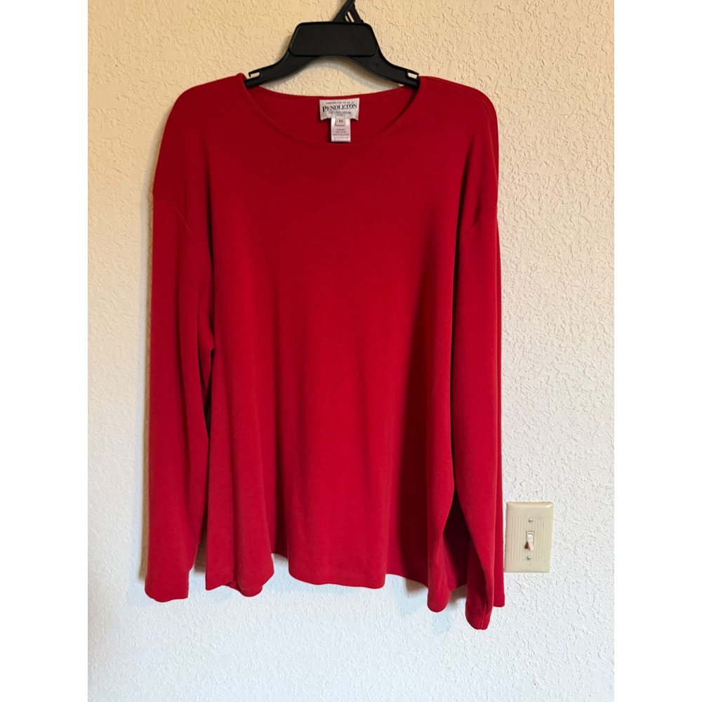 Pendleton Plus Womens 3X Red Long Sleeve 100% Cotton Crew Neck Ribbed Top
